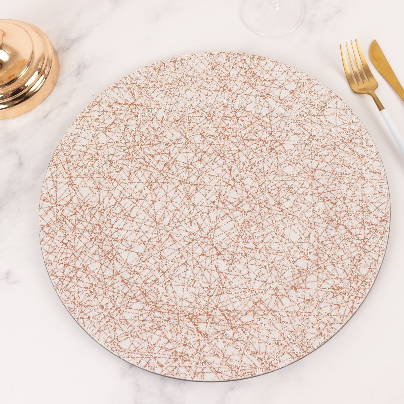 6-Pack Acrylic Charger Plates 13" Round Rose Gold with Glitter Abstract Lines Pattern - Decorative Dinner Party Charger Tableware