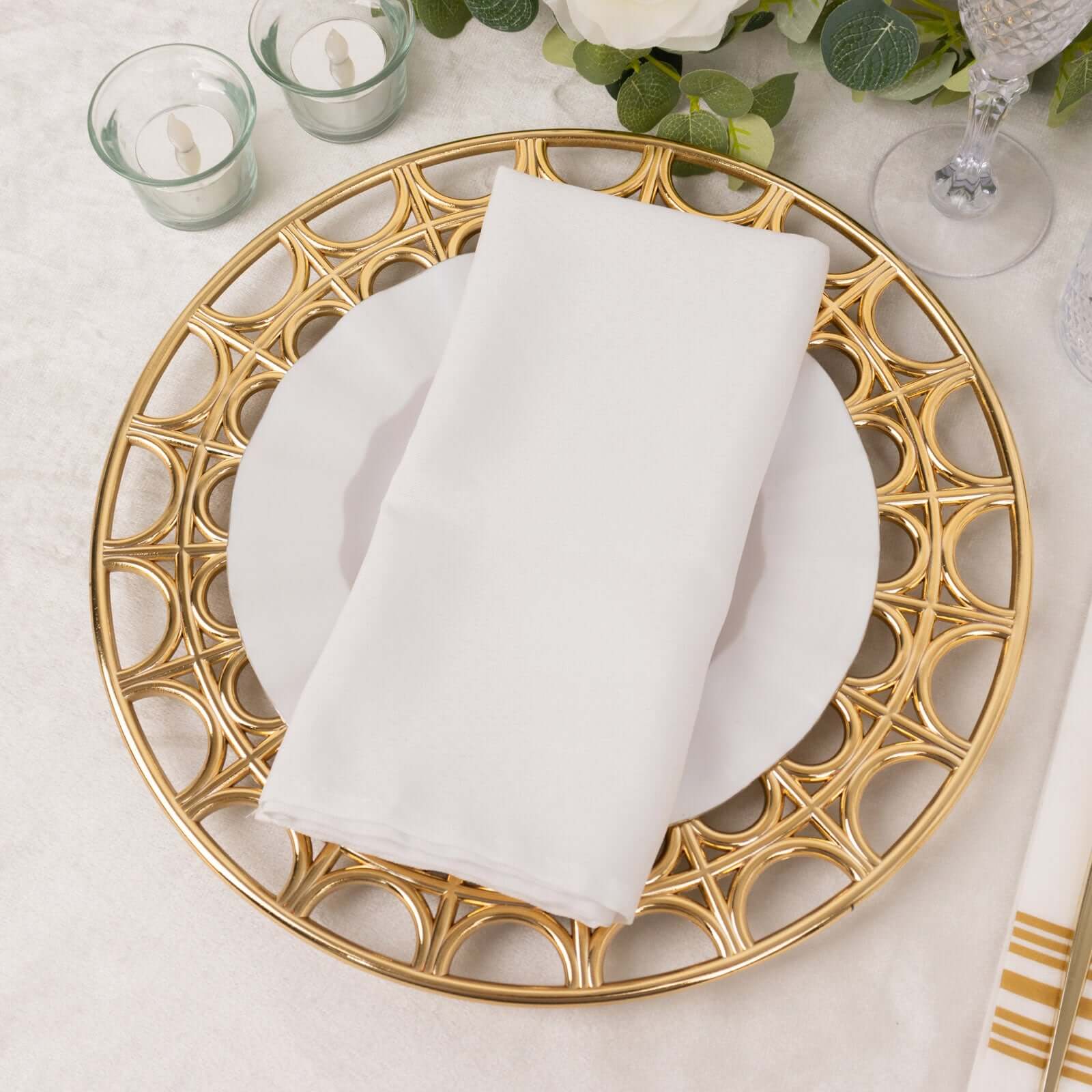 Alternative view of 6-Pack Acrylic Charger Plates 13" Round Metallic Gold with Hollow Semi Circle Rim - Plastic Decorative Charger Tableware