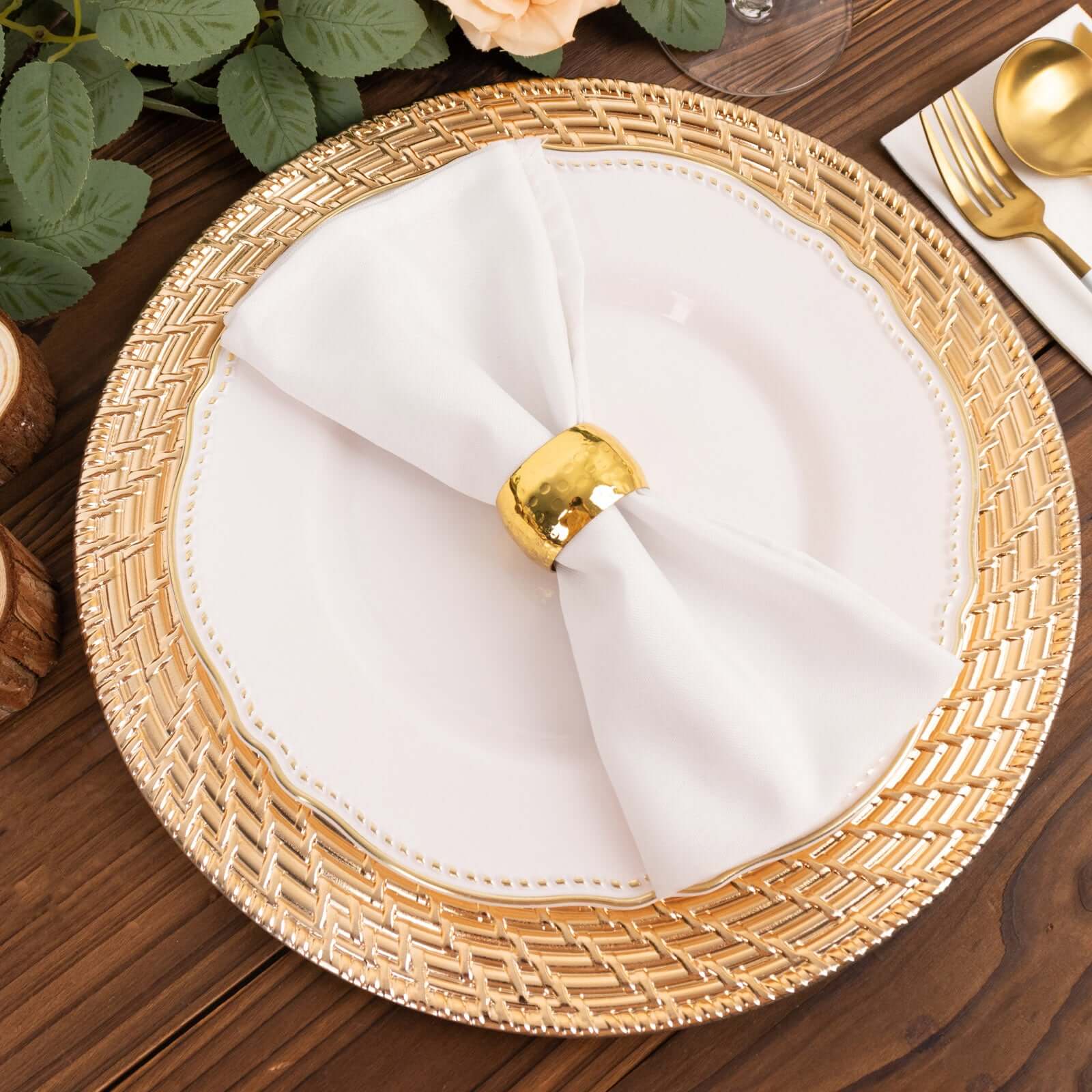 Alternative view of 6-Pack Acrylic Charger Plates 13" Round Metallic Gold with Swirl Rattan Pattern - Farmhouse Plastic Charger Tableware