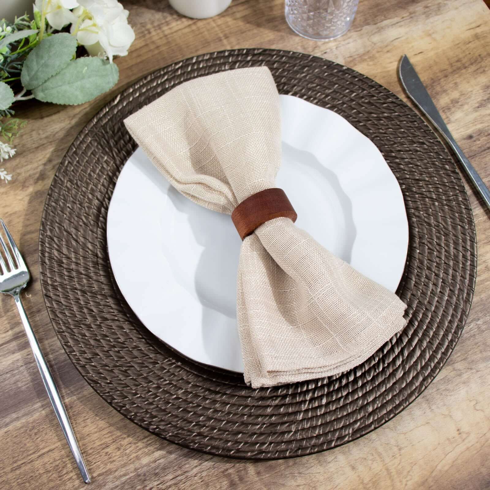 Alternative view of 6-Pack Acrylic Charger Plates 13" Round Natural Brown with Rattan-Like Design - Farmhouse Disposable Plastic Charger Tableware