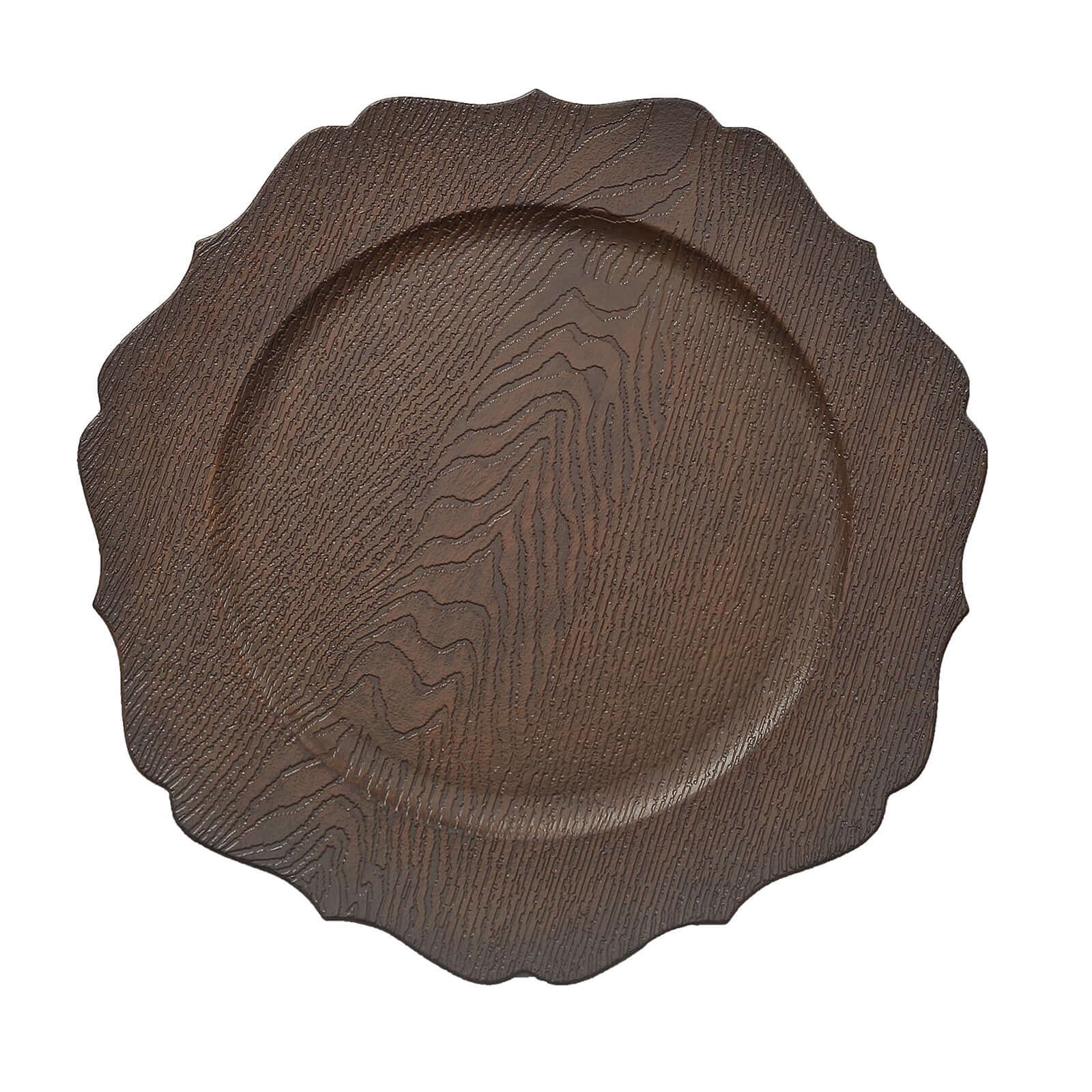 Alternative view of 6-Pack Acrylic Charger Plates 13" Round Rustic Brown with Wood Grain Scalloped Rim - Dinner Charger Tableware