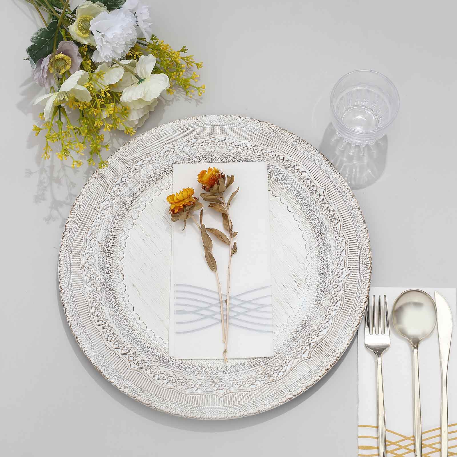 Alternative view of 6-Pack Acrylic Charger Plates 13" Round White Lace Embossed Rim - Rustic Plastic Decorative Charger Tableware